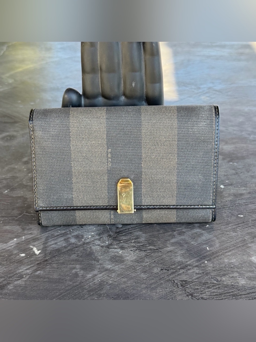 Fendi Roma Organizer Striped Canvas Wallet with Gold Hardware